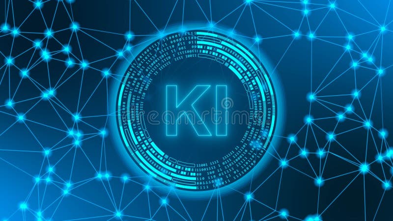 AI Artificial Intelligence (in german KI - Kuenstliche Intelligenz) - futuristic technology royalty free illustration