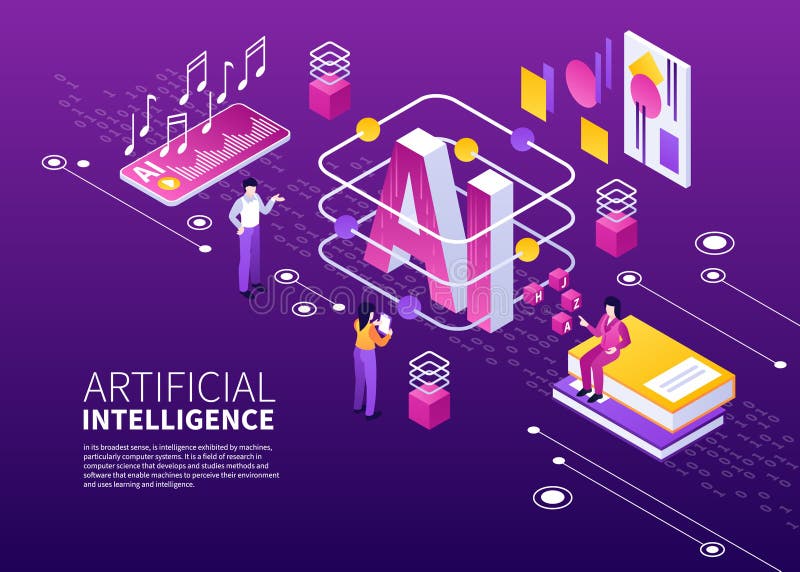 AI artificial intelligence isometric background composition