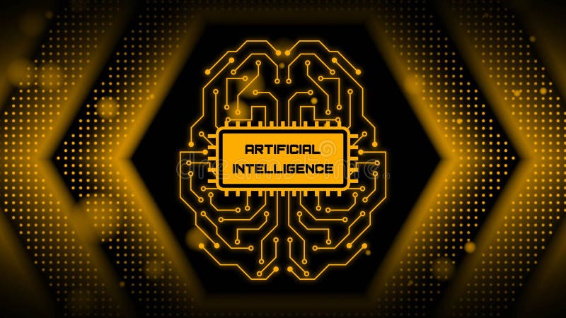 AI Artificial Intelligence lettering - Electronic Brain with control panel Artificial Intelligence - hexagonal design background vector illustration