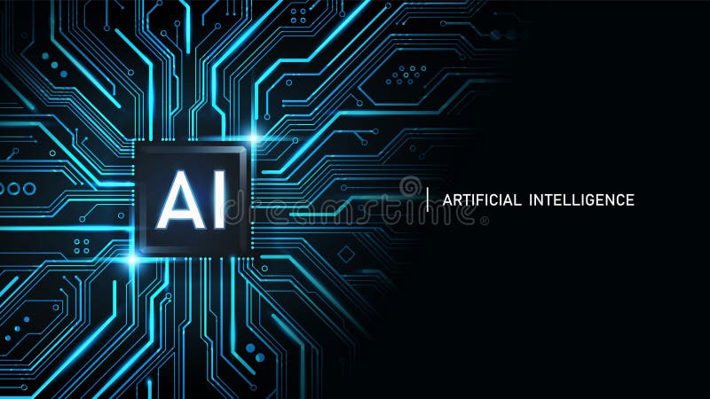 AI Artificial intelligence logo on chipset circuit board and copyscape. vector illustration