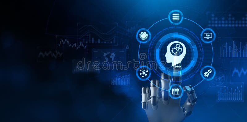 AI Artificial intelligence machine deep learning. Technology concept. Robotic arm 3d rendering. vector illustration