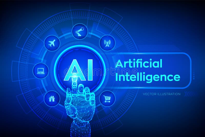 AI. Artificial intelligence. Machine learning, Big data analysis and automation technology in business and industrial stock illustration