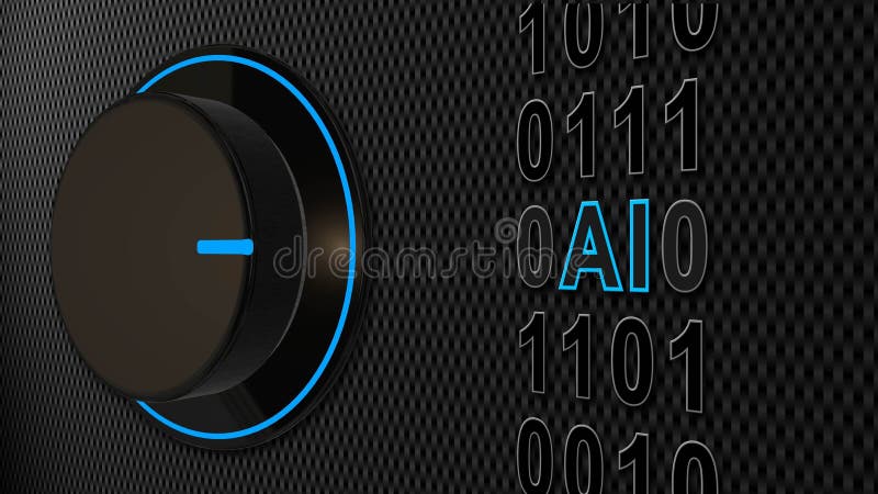 AI or Artificial Intelligence - rotary switch points on scale with year digits stops at AI lettering royalty free illustration