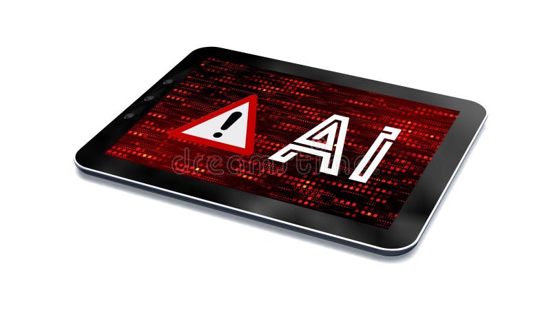 AI Artificial Intelligence on tablet pc isolated on white background - AI warning concept royalty free illustration