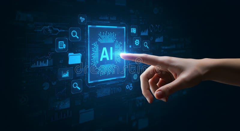 Ai artificial intelligence technology concept finger touching interface innovation future tech stock illustration