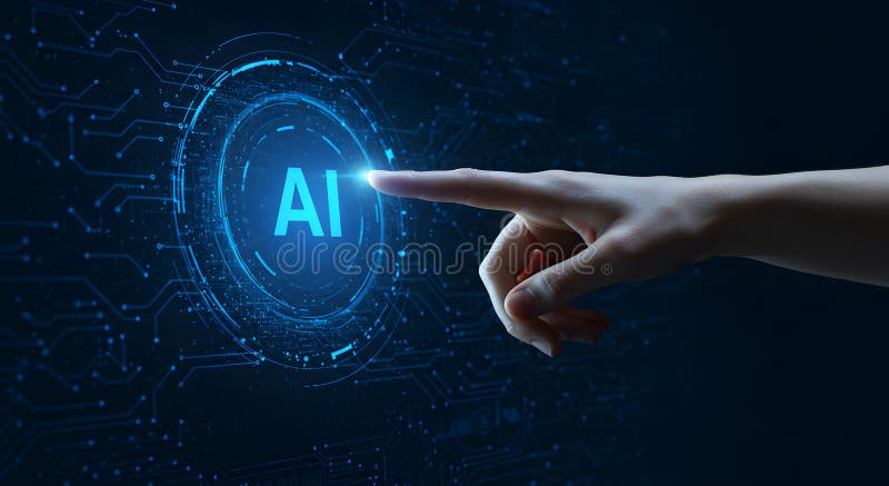 Ai artificial intelligence technology concept with hand touching ai button interface design vector illustration
