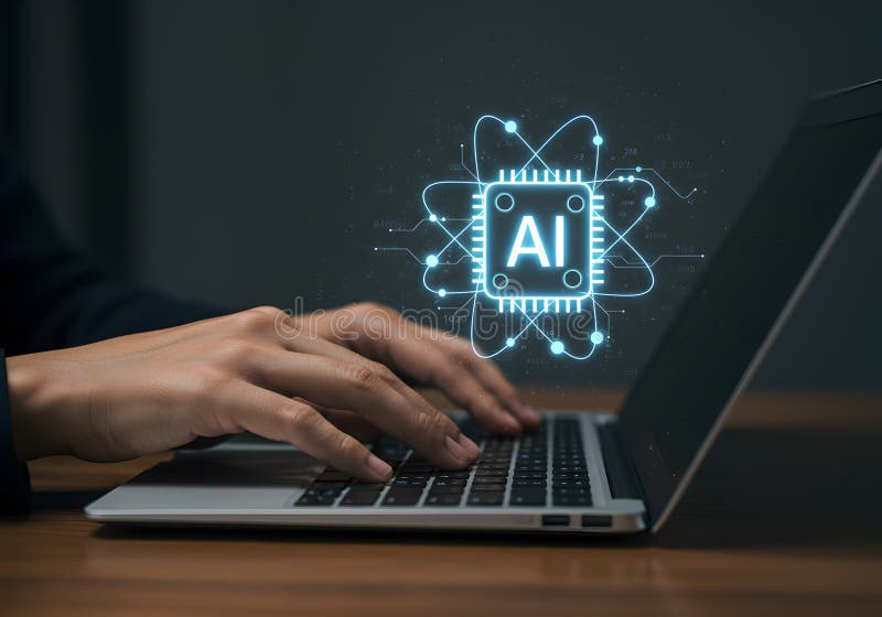 Ai artificial intelligence technology on laptop for machine learning and automation concept design royalty free illustration