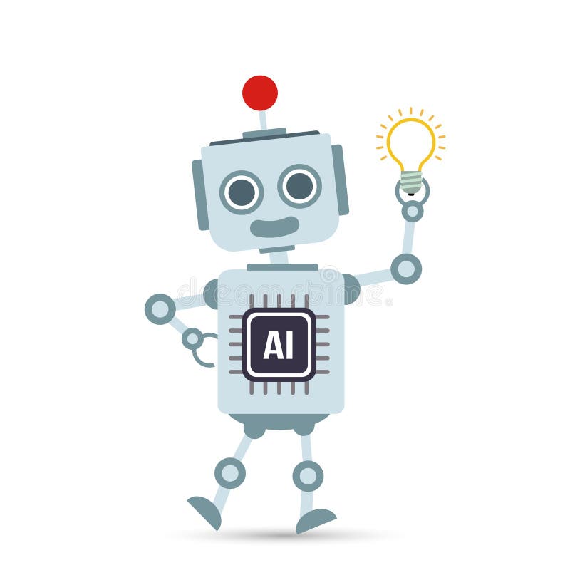 AI Artificial intelligence Technology robot cartoon holding bulb lamp vector illustration AI Artificial intelligence Technology robot cartoon holding bulb lamp vector illustration