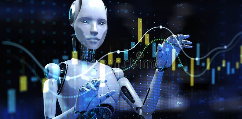 AI-Assisted Market Analysis and Data Visualization. 3d render stock illustration