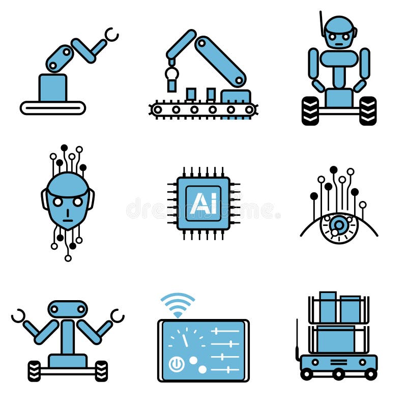 AI automatyzujący robota systemu ikony projekta ilustracji wektorowy set royalty ilustracja AI automatyzujący robota systemu ikony projekta ilustracji wektorowy set royalty ilustracja