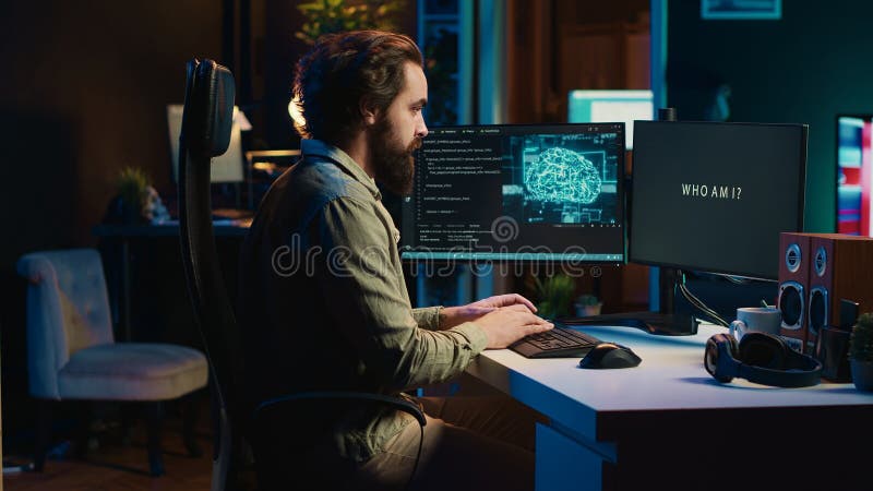 AI becoming sentient, talking with programmer, asking questions royalty free stock images