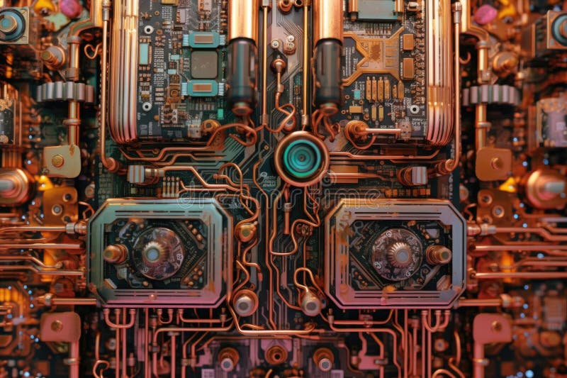 Ai brain circuit board close-up view royalty free illustration