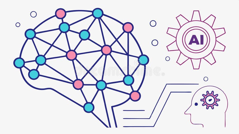 AI brain network design, artificial intelligence and tech vector design Generative AI royalty free illustration