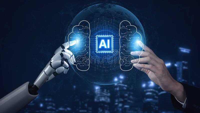 AI Brain Processing Data with Generative Intelligence Visualization Spline stock illustration
