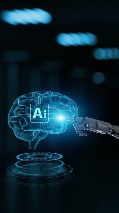 AI Brain Projection mit Robot Hand Business and Technology Concept 3d rendern lizenzfreie abbildung
