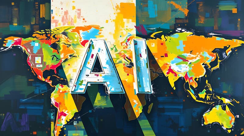 AI In Business - Global Technology Integration Visualized With Vibrant, Abstract Art, Depicting Innovation And A Futuristic World royalty free illustration