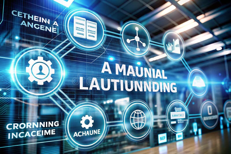 AI in Business&Manufacturing : Apprendimento e automazione delle grandi macchine dati illustrazione vettoriale