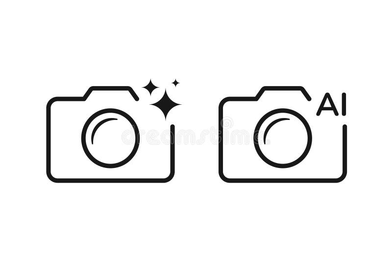 Ai camera icon. AI photo creator icon design. AI artificial intelligence app tools for image search or photo, vector symbol royalty free illustration