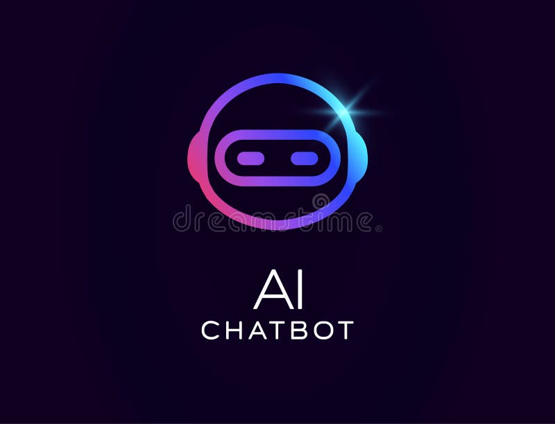 AI chatbot-logotyp med futuristisk robotyta i cirkelformad kosmisk helmet-glodient design. Bästa för virtuell royaltyfri illustrationer
