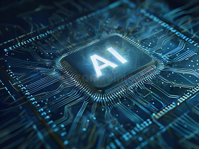 AI Chip on a Circuit Board stock illustration