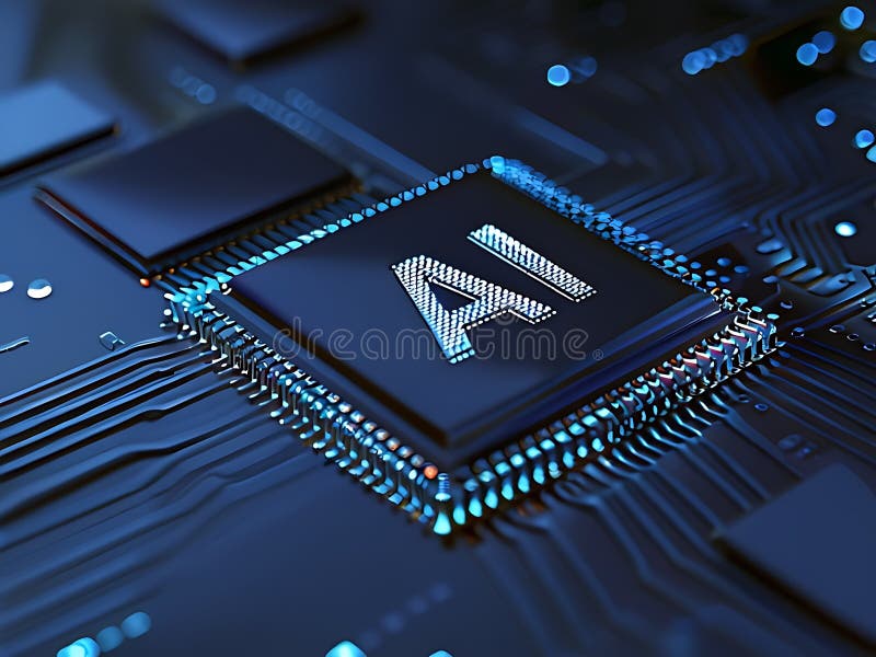 AI Chip on a Circuit Board stock illustration