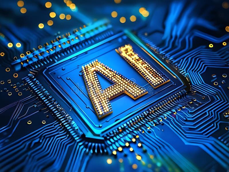 AI Chip - A Digital Revolution. The letters AI, rendered in glowing lights, are embedded in a microprocessor, signifying the transformative power of artificial intelligence