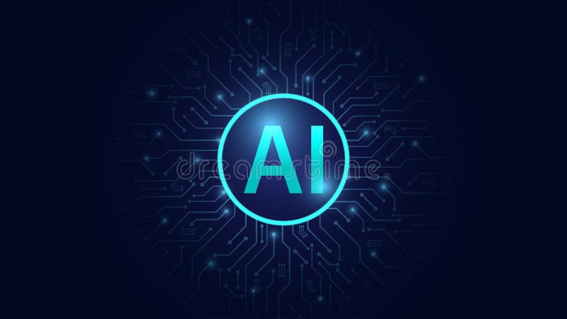 AI chip digital technology on a Dark blue background. AI computer processor. Digital technology artificial intelligence concept royalty free illustration
