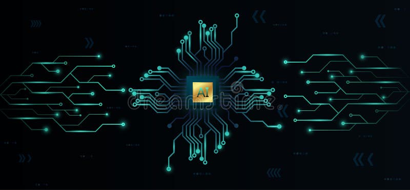 AI chip digital technology on a Dark green background. AI computer processor. Digital technology artificial intelligence concept stock illustration