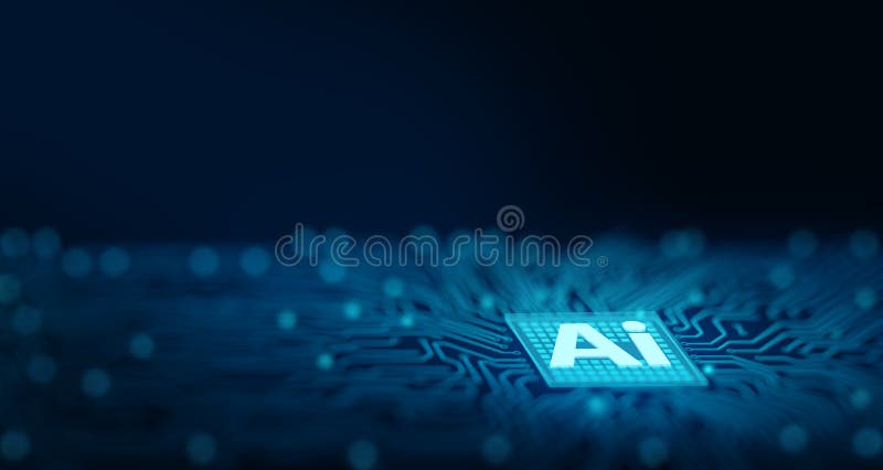 Ai chipset on computer circuit board. Ai CPU concept. 3D Rendering royalty free illustration