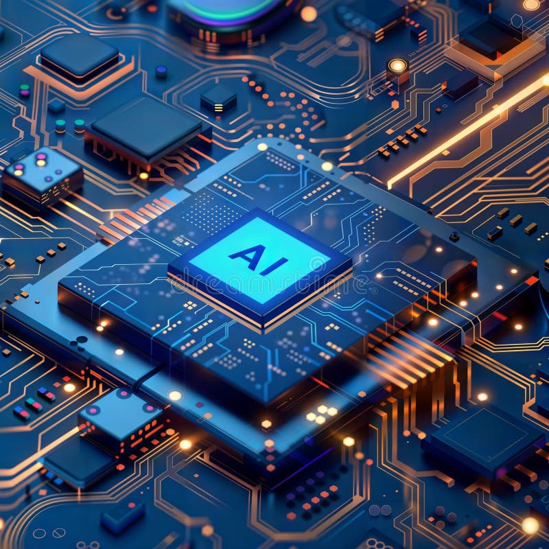 Abstract AI Circuit Board Highlighting Complexity, generative ai stock illustration