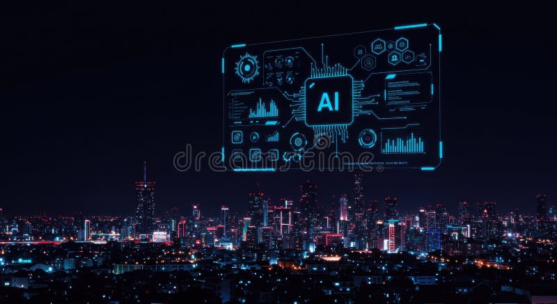 AI Cityscape pe timp de noapte royalty free illustration