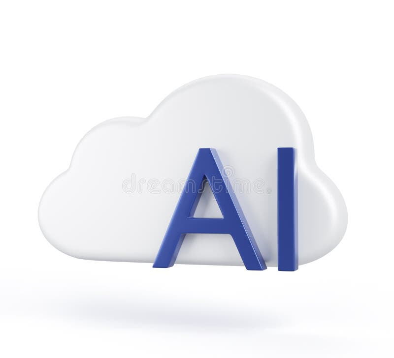 AI cloud service 3d render icon. Cloud computing super computer with artificial intelligence technologies for business royalty free illustration