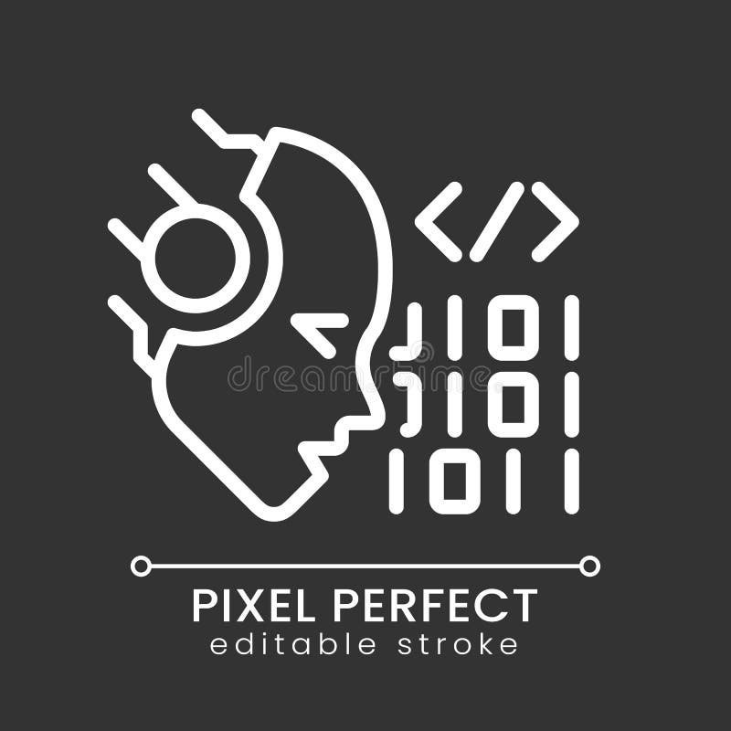 AI codes pixel perfect white linear icon for dark theme vector illustration