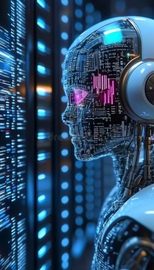 AI Coding Agent Exploring Server Room, Futuristic Technology concept, Digital Transformation vector illustration