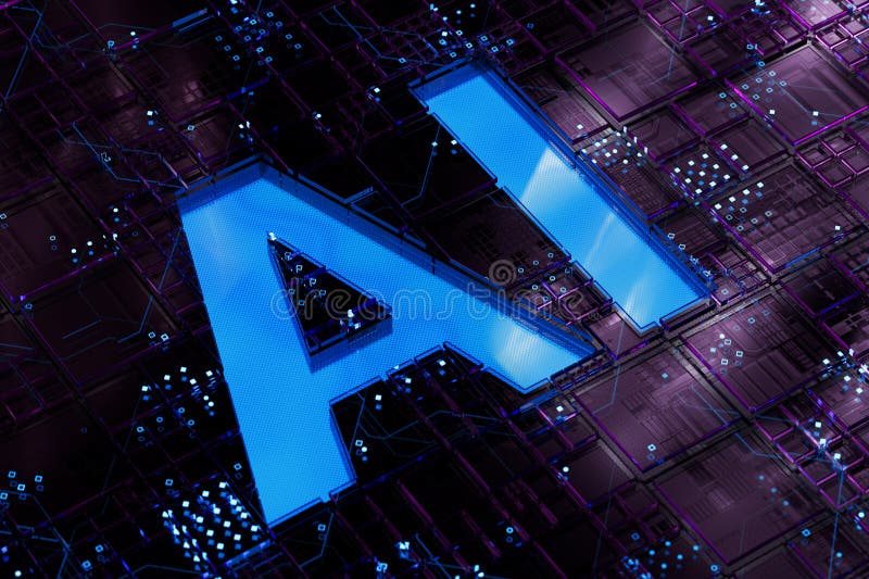 AI Concept. Artificial intelligence Circuit Board Scheme. 3d Rendering royalty free stock photo