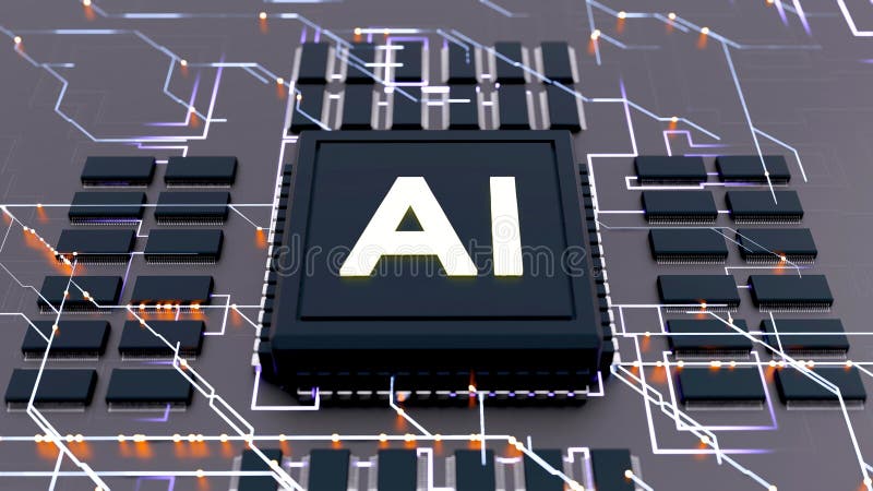 AI concept with computer processor - 3D illustration royalty free illustration