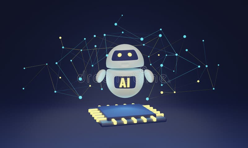 AI cyberspace smart bot with processor, 3D illustration concept royalty free illustration