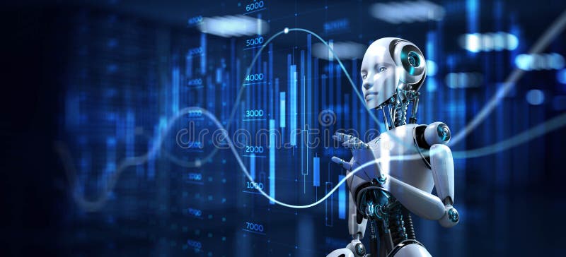 AI-Driven Financial Analytics and Data Visualization in Modern Technology. 3d render vector illustration