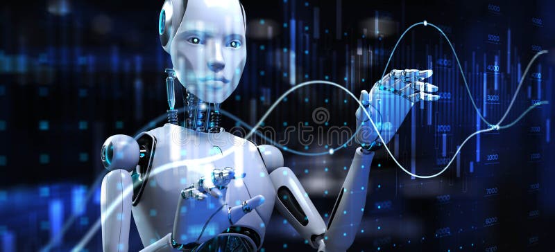 AI-Driven Financial Analytics and Data Visualization in Modern Technology. 3d render royalty free illustration