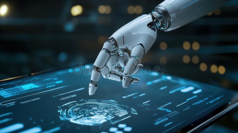 AI-driven personal assistant interacting with a user through a sleek touchscreen device vector illustration