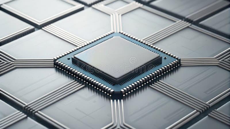 An ai-driven processing chip executing complex tasks with precision in a high-tech digital environment royalty free illustration