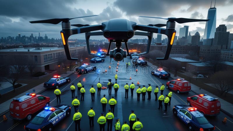 AI Drone Nadzór Sceny Policyjnej royalty ilustracja
