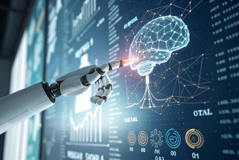 AI e apprendimento automatico : Visualizzazione del futuro delle reti neurali e dei grandi dati illustrazione di stock