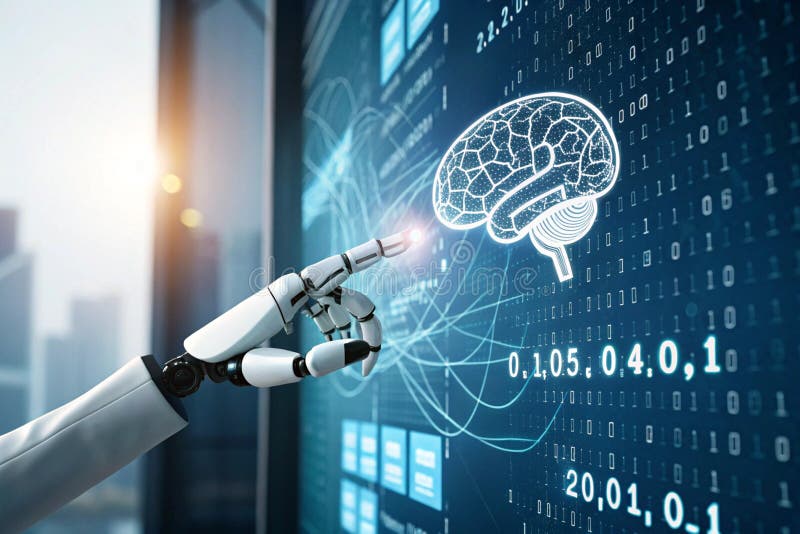 AI e apprendimento automatico : Visualizzazione del futuro delle reti neurali e dei grandi dati illustrazione vettoriale