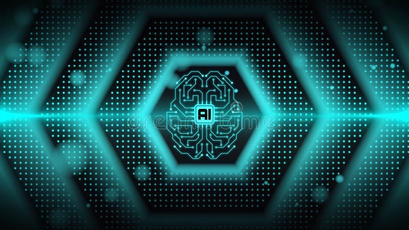 AI Electronic Brain with Artificial Intelligence symbol - hexagonal design background royalty free illustration