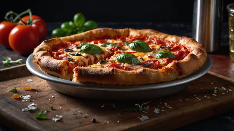 Ai erzeugte Abbildung einer köstlichen frisch gebackenen Pizza mit Basilikum vektor abbildung