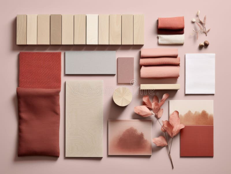 Ai erzeugte Abbildung einer schönen Materialmoodboard-Anordnung in beigen Tönen stock abbildung