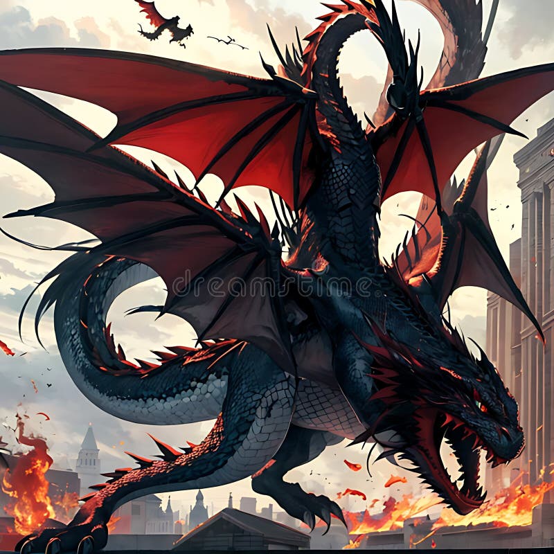 Ai erzeugte Abbildung eines Drachen fliegen und atmen Feuer vektor abbildung