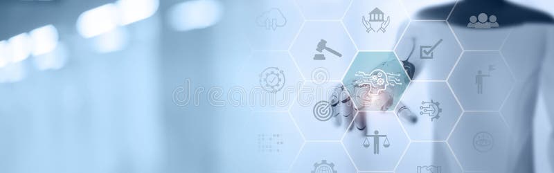 AI ethics or AI Law concept. Developing AI codes of ethics. Compliance, regulation, standard vector illustration