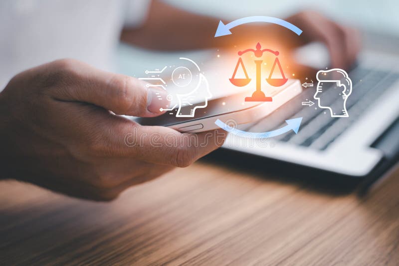 AI ethics or AI Law concept. Developing AI codes of ethics. Compliance, regulation, standard , business policy and responsibility stock illustration